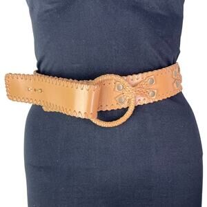 Newport News Vintage Woven Leather Studded Wide Statement Belt
